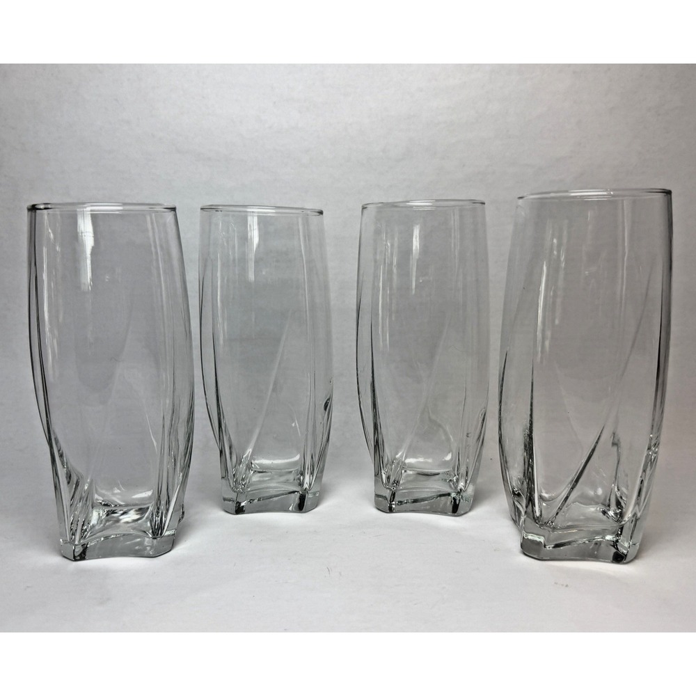 Libbey Nautilus Clear Twist Swirl Square Bottom 18 Oz Drink Tumblers Lot of 4